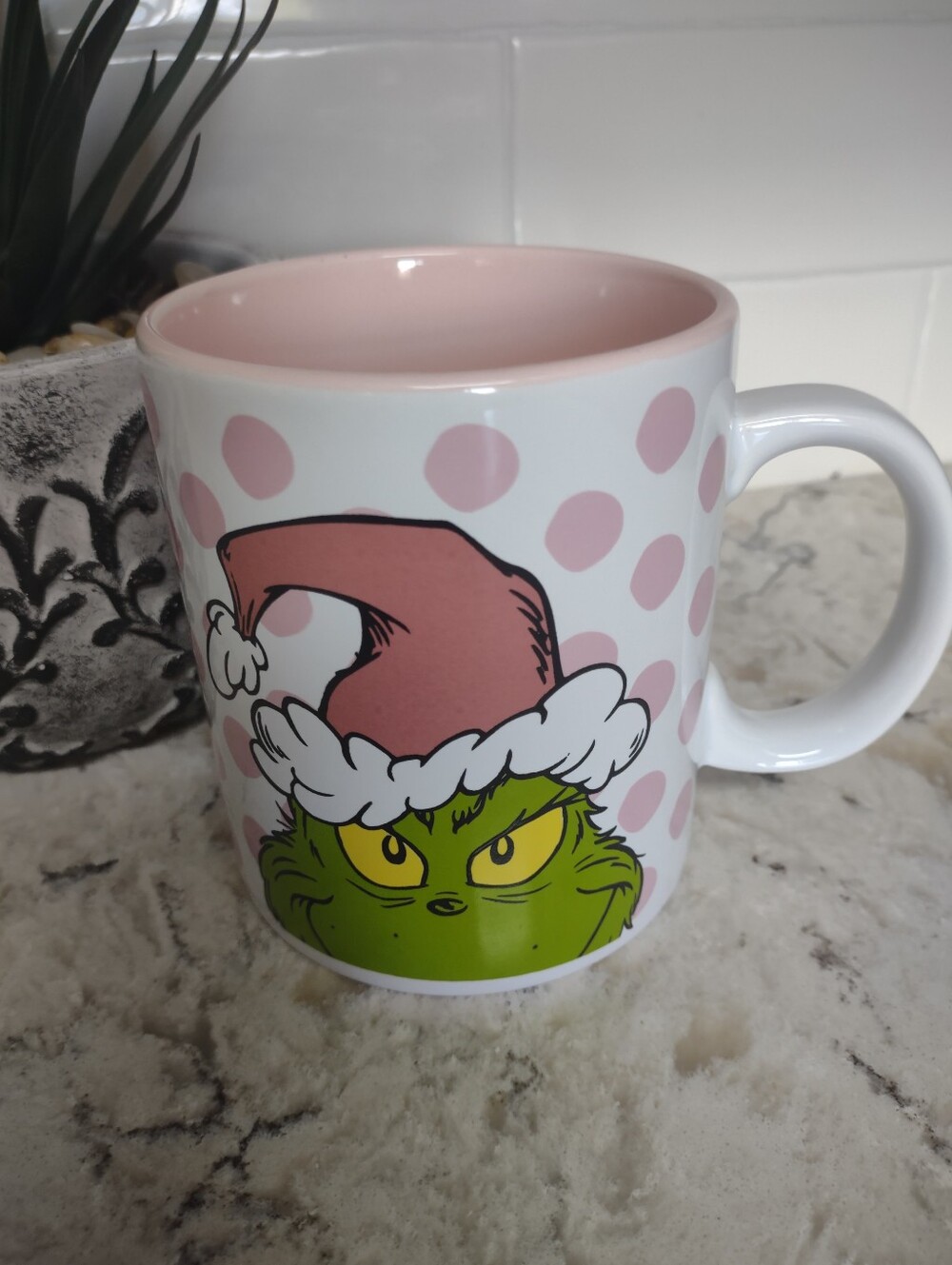 Bioworld Dr. Seuss The Grinch Pink Polka Dot Coffee Mug Merry Grinchmas